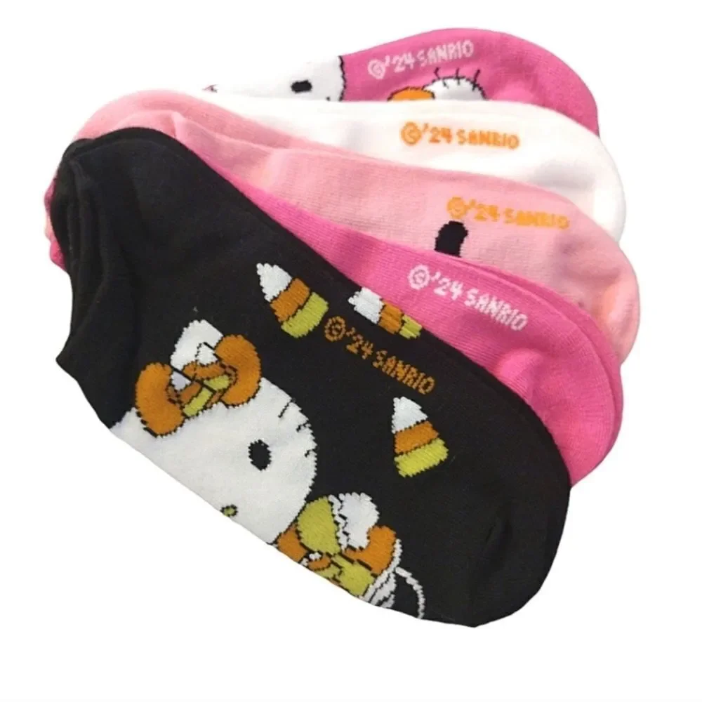 Hello Kitty 5 Pairs Pink Halloween‎ Theme Prints No Show Socks NWT